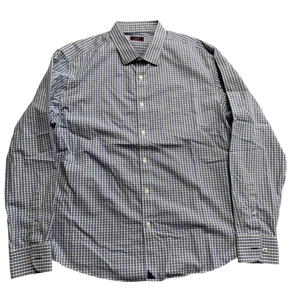 UNTUCKit Mens Erbach Blue White Plaid Button Up Casual Dress Shirt Size XL